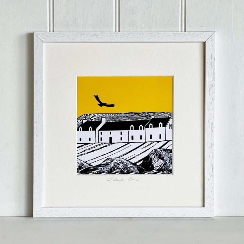 island-inn-giclee-print-yellow-white-frame