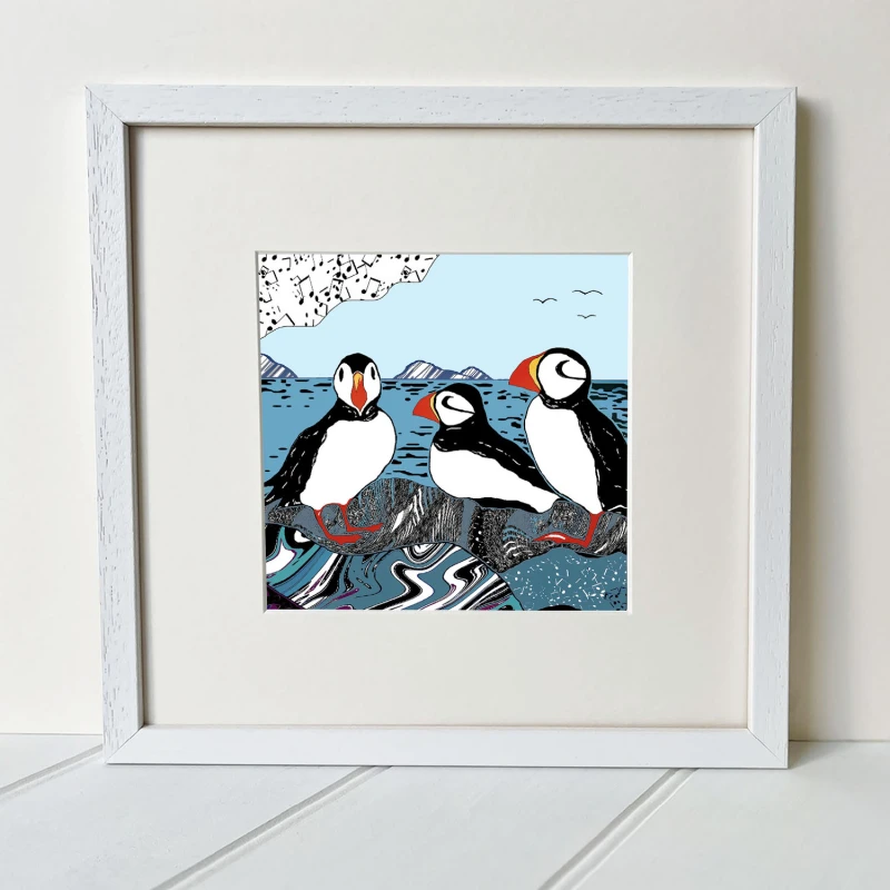 puffins-square-giclee-print-white-frame