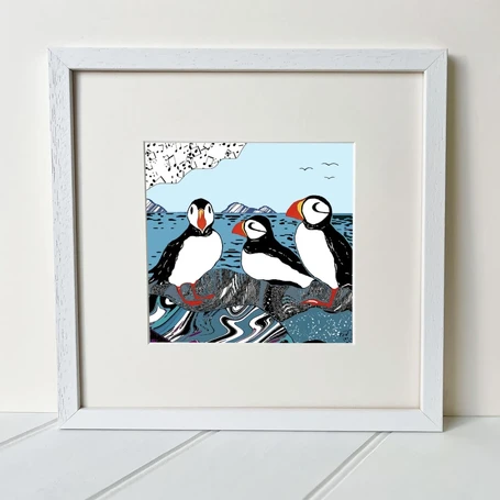 puffins-square-giclee-print-white-frame