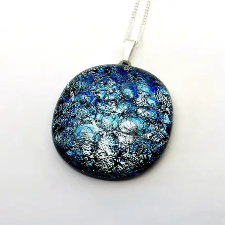 Medium Pebble dichroic glass necklace in silver