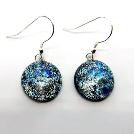 Small Pebble dichroic glass earrings in silver