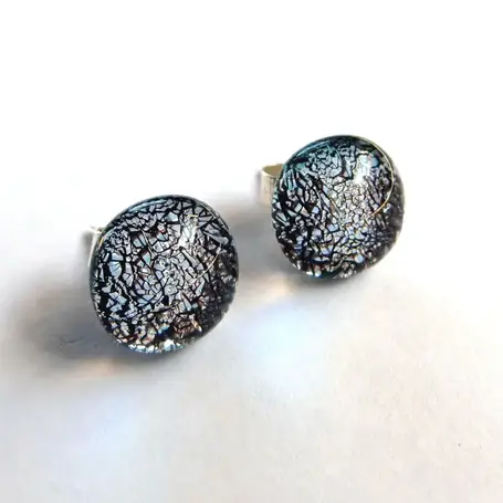 RD Glass, Silver dichroic glass stud earrings