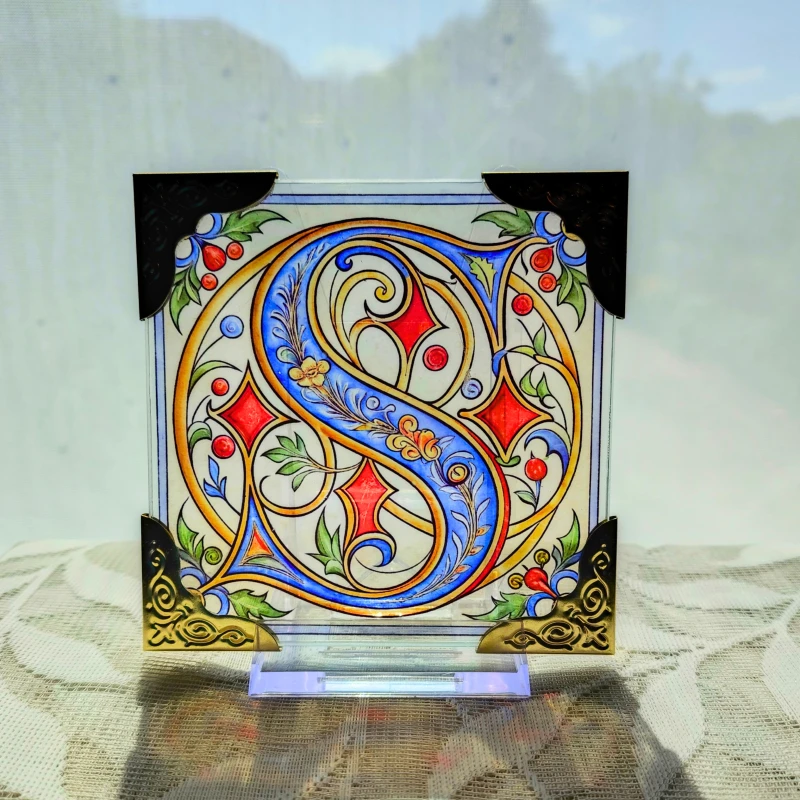 Book of Kells Inspired Initial Stained Glass Effect Tile