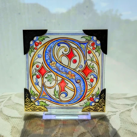Book of Kells Inspired Initial Stained Glass Effect Tile