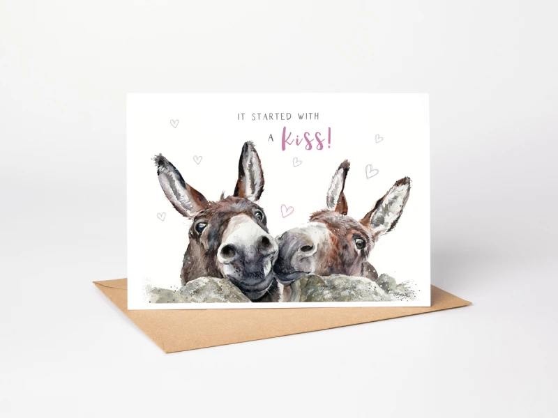 Donkey-Kiss Greetings card