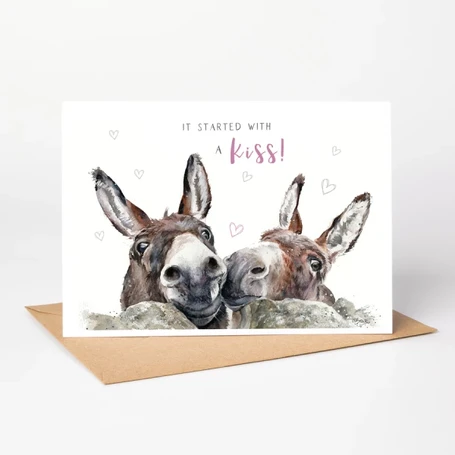 Donkey-Kiss Greetings card