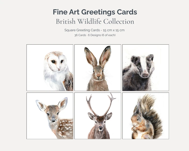 Watercolour Wildlife Collection Art Card Bundle – 36 Cards
