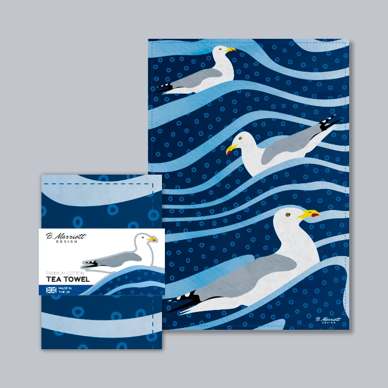 Gulls Riding The Waves - Luxury Decorative Wildlife-Themed Tea Towel