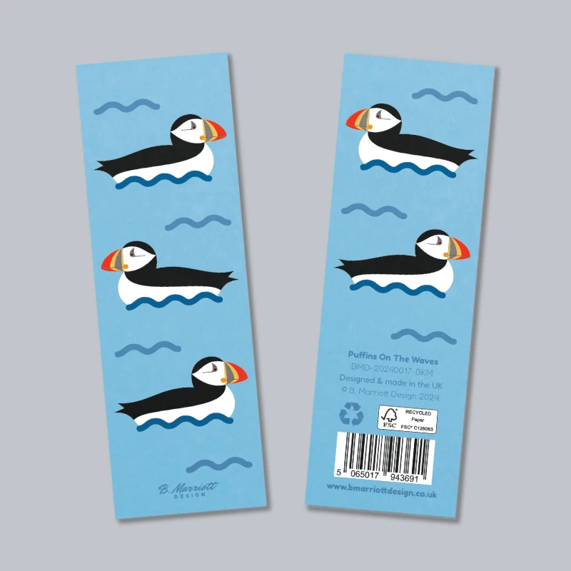 Puffins On The Waves - Eco-Friendly Wildlife-Themed Bookmark