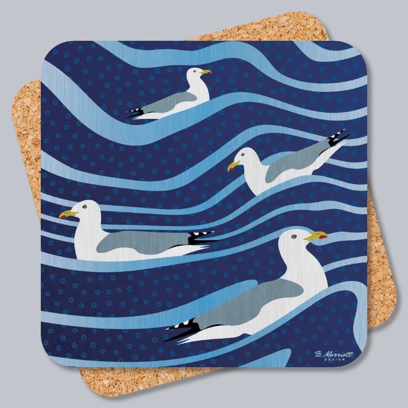 Gulls Riding The Waves - Premium Heat-Resistant Decorative Coaster