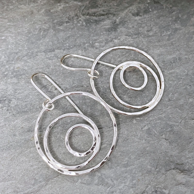 Sterling silver eccentric circles earrings