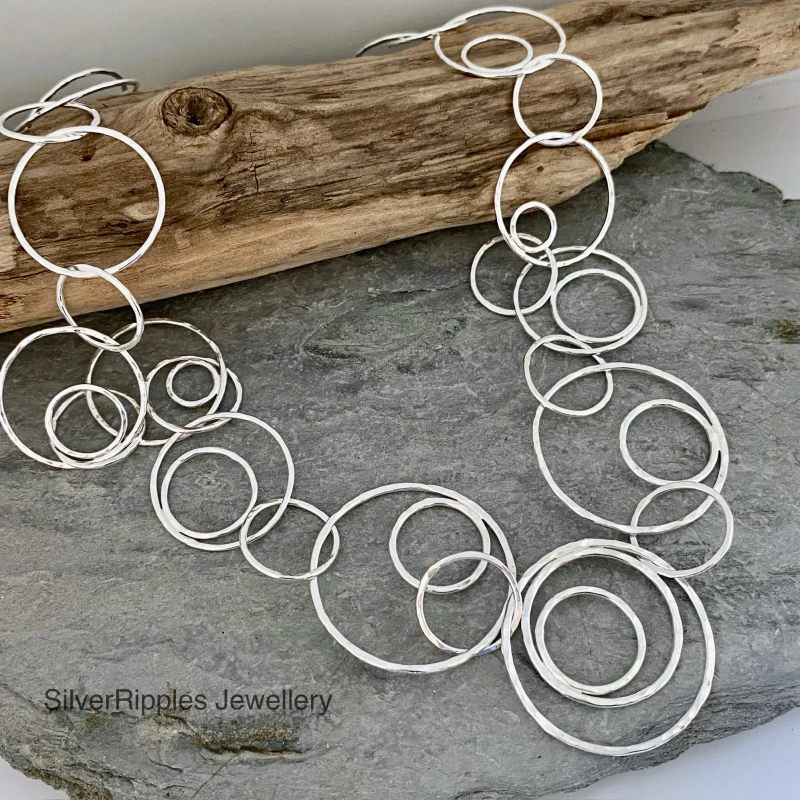 Sterling silver eccentric circles chain necklace