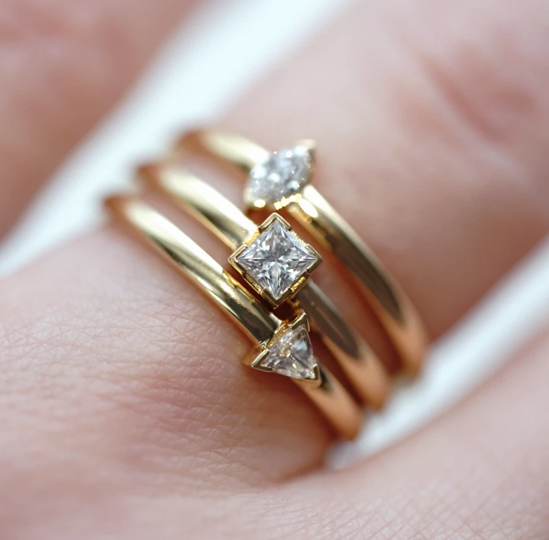 Stacking Rings in 18k Solid Gold with Real Solo Diamond. Made in Britain.