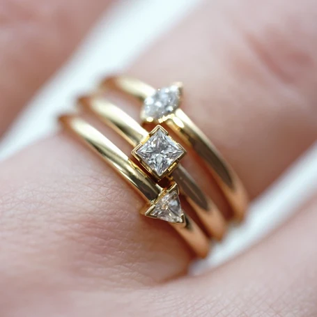 Stacking Rings in 18k Solid Gold with Real Solo Diamond. Made in Britain.