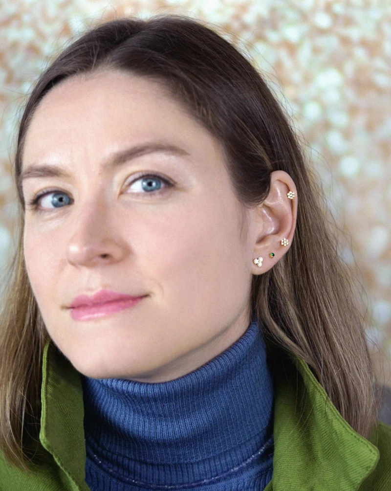 Seven Diamonds Flower Stud Ear Stack by Lena Cohen Jewellery