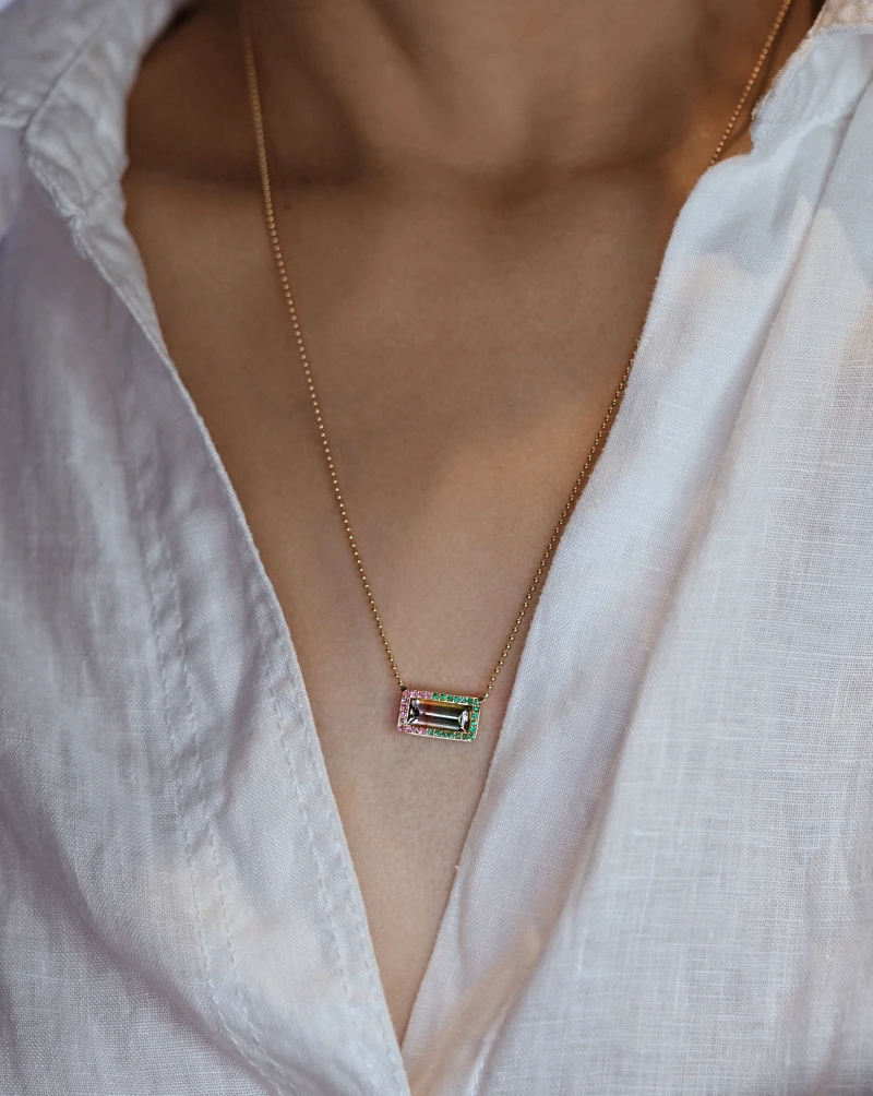 Watermelon Tourmaline Pendant Necklace by Lena Cohen Jewellery