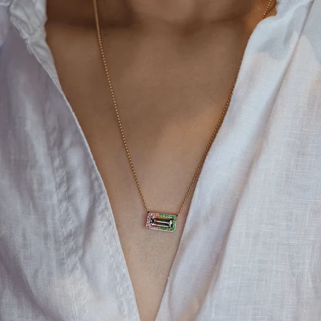 Watermelon Tourmaline Pendant Necklace by Lena Cohen Jewellery