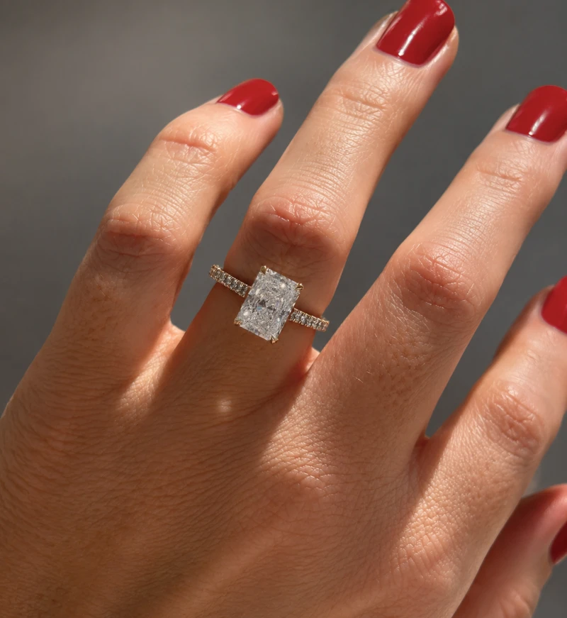 Made-to-Order Natural Radiant Cut Diamond Engagement Ring with Pavé Band
