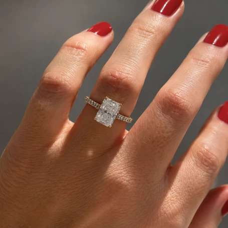 Made-to-Order Natural Radiant Cut Diamond Engagement Ring with Pavé Band