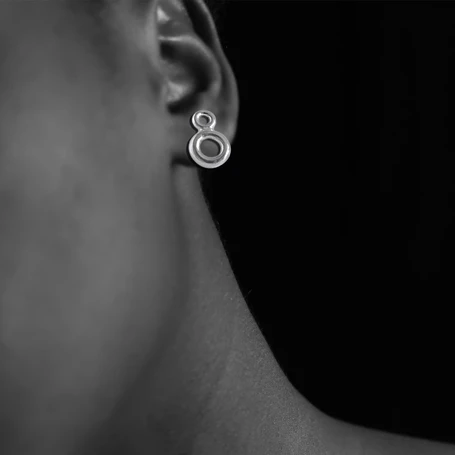 silver double torus stud earrings