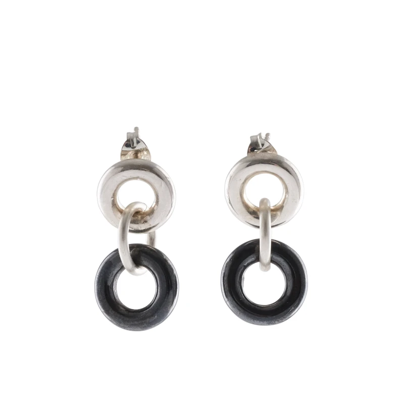Torus Chain Dangle Earrings - Silver & Hematite