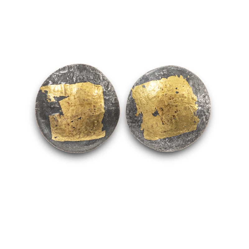 Oxidised recycled silver small stud earrings with 24-carat gold