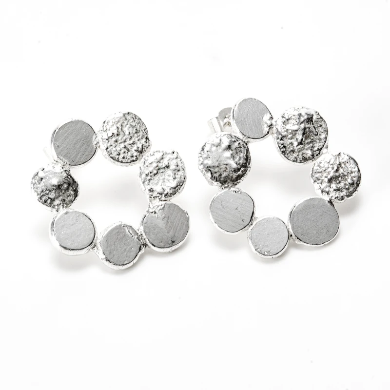 Textured recycled silver circle studs