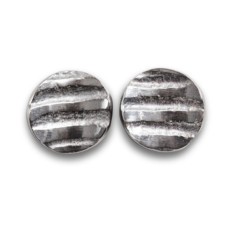 Concave textured striped oxidised recycled silver stud