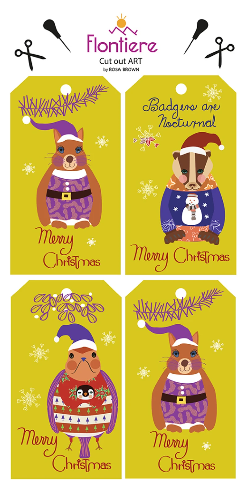 Christmas Wildlife in Britain Tags Set of 4