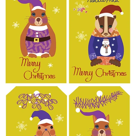 Christmas Wildlife in Britain Tags Set of 4