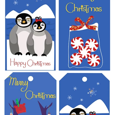 Christmas Penguins, sweets, Reindeer Tags Set of 4