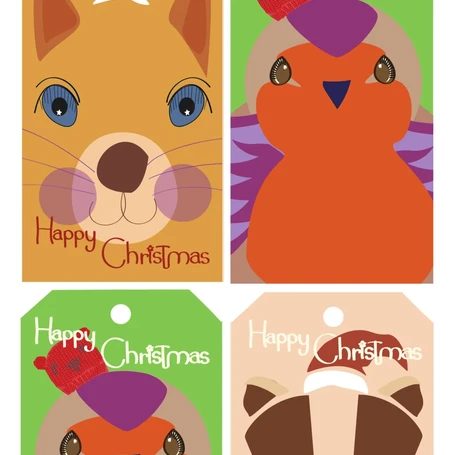 Christmas wildlife Faces Tags Set of 4