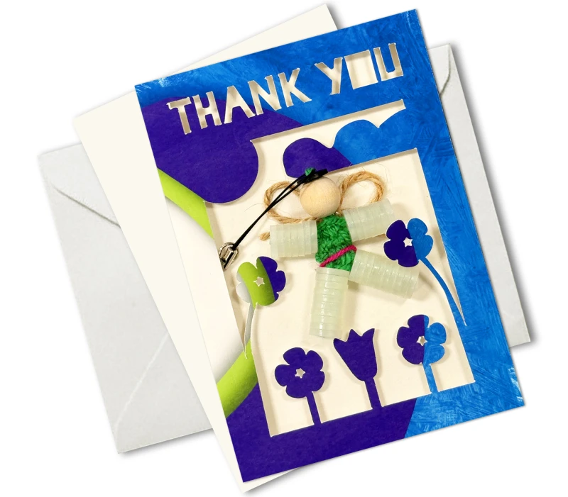 A6 Cut Out Thank You Card With an Angel Keyring (Handmade)